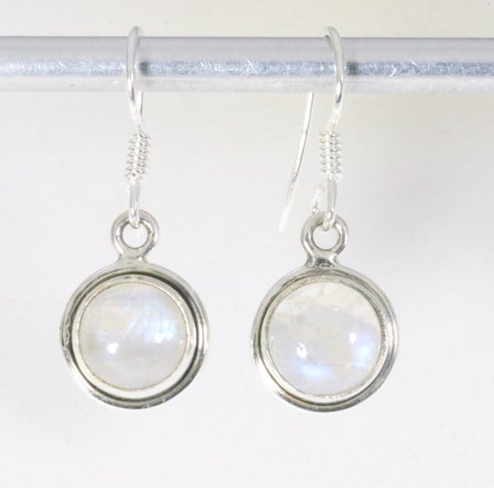 Fijne ronde zilveren oorbellen met regenboog maansteen afbeelding 1