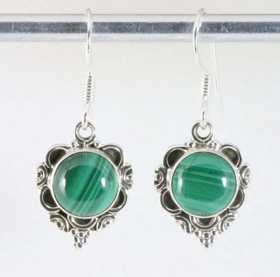 Bewerkte zilveren oorbellen met malachiet afbeelding 1