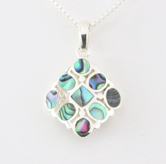 Hoogglans zilveren hanger met abalone schelp aan ketting afbeelding 1