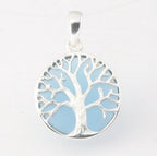 Fijne ronde zilveren hanger met levensboom op blauwe agaat afbeelding 1