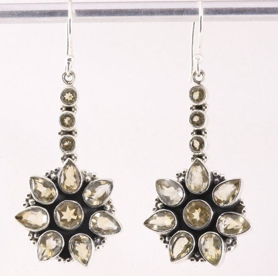 Lange bloemvormige zilveren oorbellen met citrien afbeelding 1