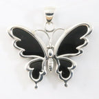 Zilveren vlinder hanger met zwarte schelp afbeelding 1