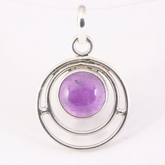 Ronde opengewerkte zilveren hanger met amethist afbeelding 1