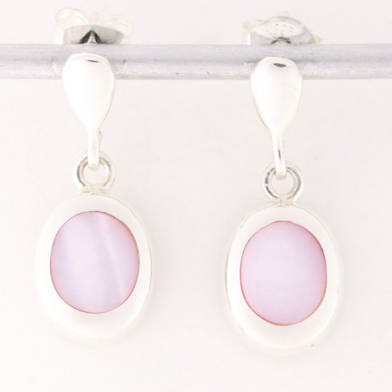 Hoogglans zilveren oorstekers met roze parelmoer afbeelding 1