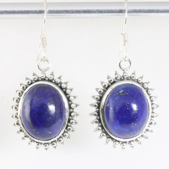 Bewerkte zilveren oorbellen met lapis lazuli afbeelding 1