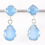 Bewerkte zilveren oorstekers met blauwe chalcedoon afbeelding 1