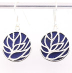 Ronde zilveren lotus oorbellen op lapis lazuli afbeelding 1