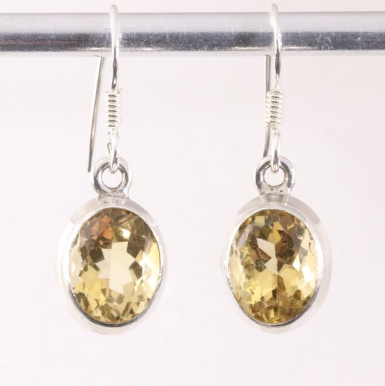 Fijne ovale zilveren oorbellen met citrien afbeelding 1