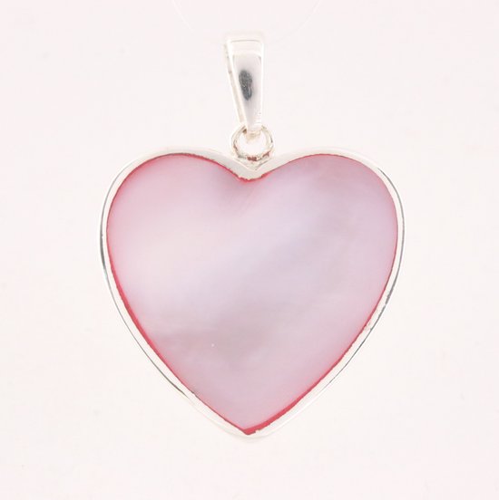 Hartvormige zilveren hanger met roze parelmoer afbeelding 1