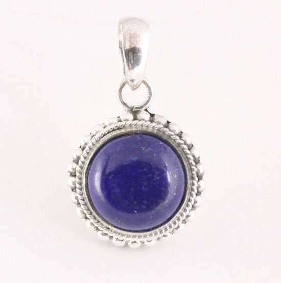 Fijne bewerkte ronde zilveren hanger met lapis lazuli afbeelding 1