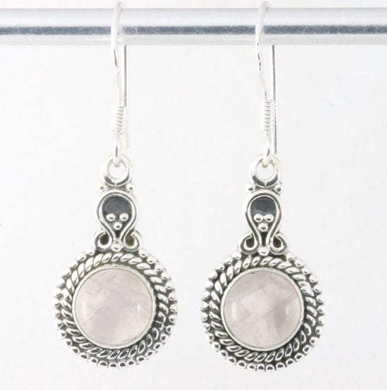 Bewerkte zilveren oorbellen met rozenkwarts afbeelding 1