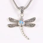 Zilveren libelle hanger met Australische opaal aan vossenstaart ketting afbeelding 1