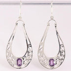 Lange opengewerkte zilveren oorbellen met amethist afbeelding 1