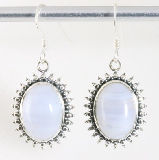 Bewerkte zilveren oorbellen met blauwe lace agaat afbeelding 1