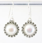 Fijne bewerkte ronde zilveren oorbellen met parel afbeelding 1