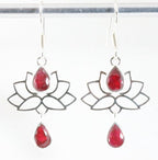 Zilveren lotus oorbellen met robijn afbeelding 1
