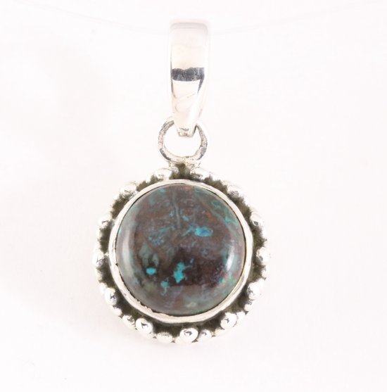 Fijne bewerkte ronde zilveren hanger met azuriet afbeelding 1