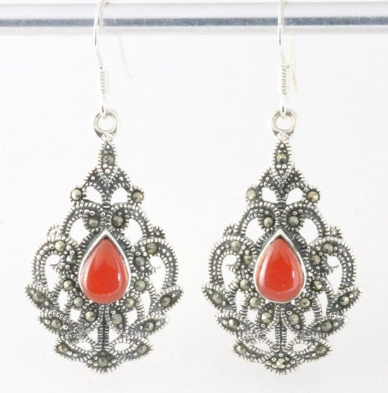 Zilveren oorbellen met carneool en marcasiet afbeelding 1