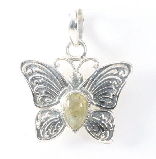 Bewerkte zilveren vlinder hanger met labradoriet afbeelding 1