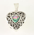 Opengewerkt hartvormig zilveren medaillon met abalone schelp afbeelding 5