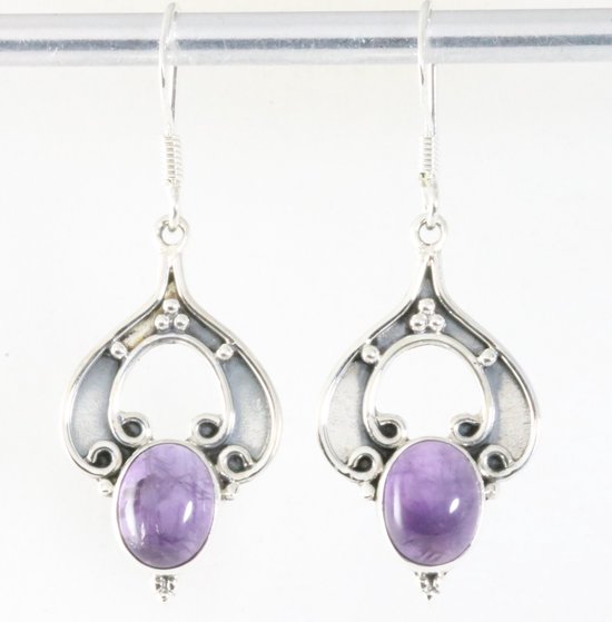 Bewerkte zilveren oorbellen met amethist afbeelding 1