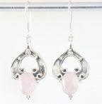 Bewerkte zilveren oorbellen met rozenkwarts afbeelding 1