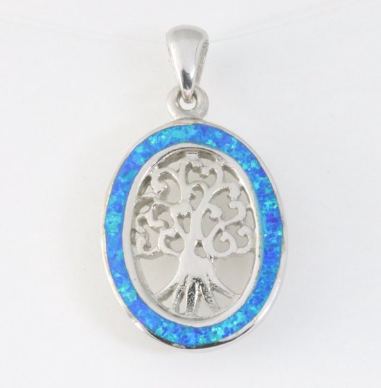 Zilveren levensboom hanger met Australische opaal afbeelding 1