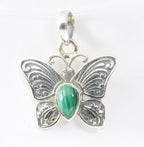 Bewerkte zilveren vlinder hanger met malachiet afbeelding 1