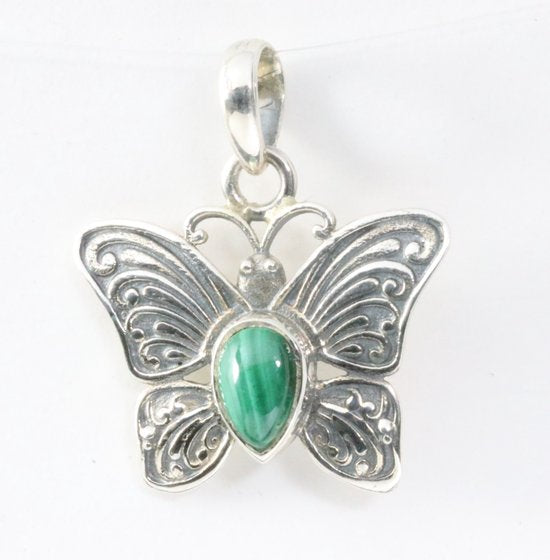 Bewerkte zilveren vlinder hanger met malachiet afbeelding 1