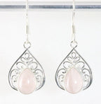 Opengewerkte zilveren oorbellen met rozenkwarts afbeelding 1
