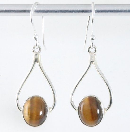 Opengewerkte zilveren oorbellen met tijgeroog afbeelding 1