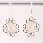 Fijne opengewerkte zilveren oorbellen met rozenkwarts afbeelding 1