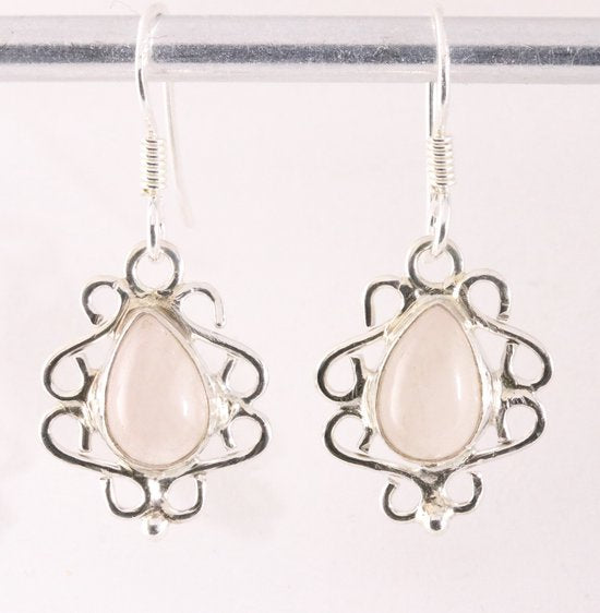 Fijne opengewerkte zilveren oorbellen met rozenkwarts afbeelding 1