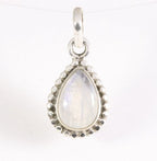 Fijne bewerkte druppelvormige zilveren hanger met regenboog maansteen afbeelding 1