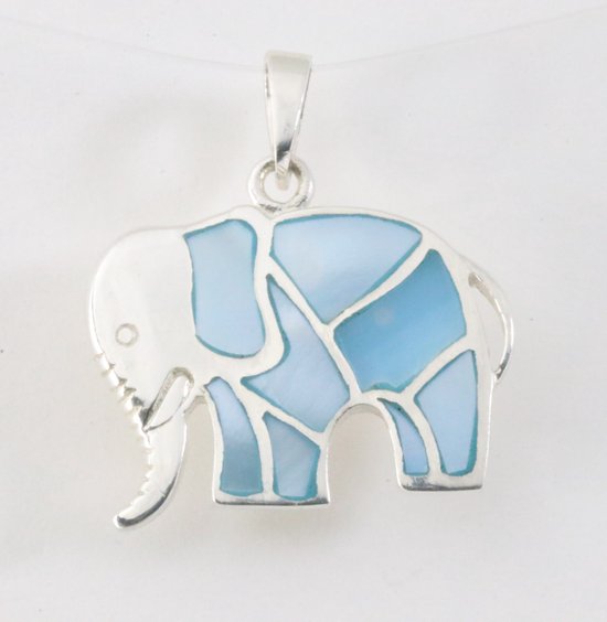 Zilveren olifant hanger met blauwe schelp afbeelding 1
