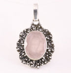 Bewerkte zilveren hanger met rozenkwarts afbeelding 1