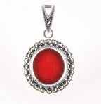 Ovale zilveren hanger met carneool en marcasiet afbeelding 1