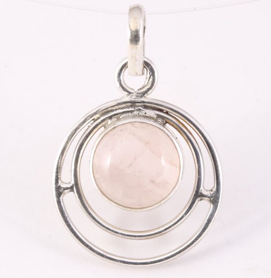 Ronde opengewerkte zilveren hanger met rozenkwarts afbeelding 5