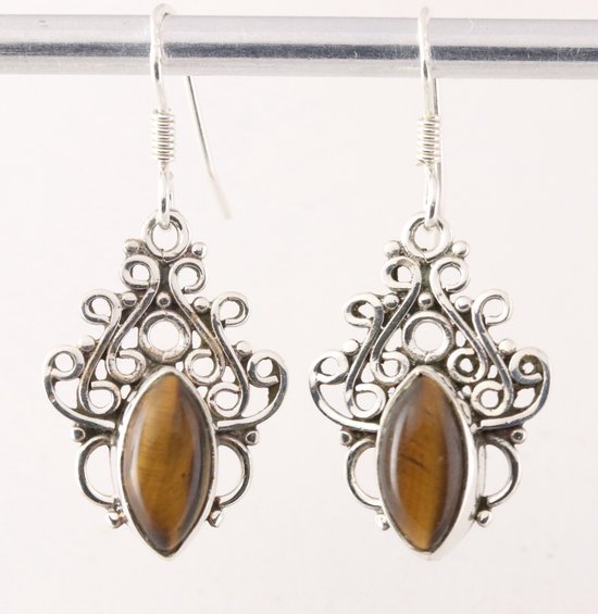 Opengewerkte zilveren oorbellen met tijgeroog afbeelding 1