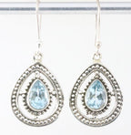 Opengewerkte zilveren oorbellen met blauwe topaas afbeelding 1