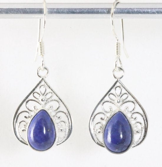 Opengewerkte zilveren oorbellen met lapis lazuli afbeelding 1