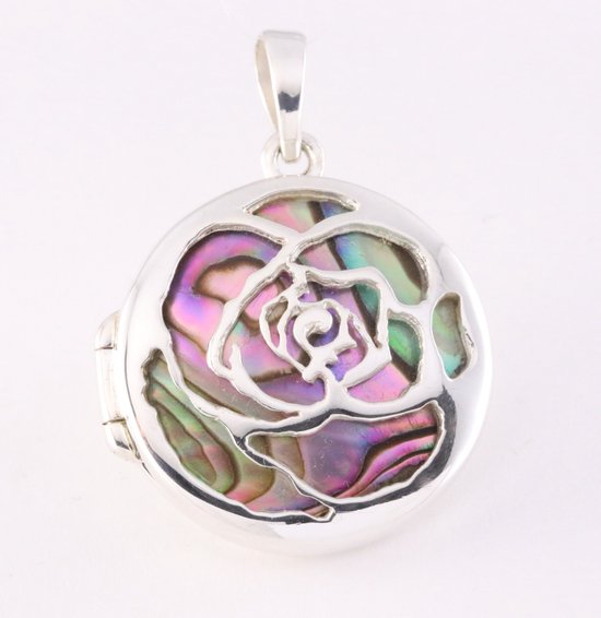 Rond bewerkt zilveren medaillon met abalone schelp afbeelding 1
