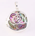 Rond bewerkt zilveren medaillon met abalone schelp afbeelding 1