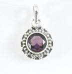 Fijne bewerkte ronde zilveren hanger met amethist afbeelding 1