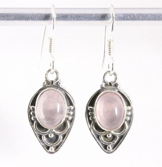 Fijne bewerkte zilveren oorbellen met rozenkwarts afbeelding 1