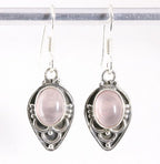 Fijne bewerkte zilveren oorbellen met rozenkwarts afbeelding 1