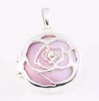 Rond bewerkt zilveren medaillon met roze parelmoer afbeelding 1