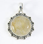 Ronde bewerkte zilveren hanger met gouden rutielkwarts afbeelding 1