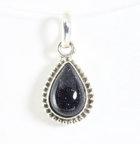 Fijne bewerkte druppelvormige zilveren hanger met blauwe zonnesteen afbeelding 1