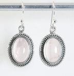 Bewerkte ovale zilveren oorbellen met rozenkwarts afbeelding 1